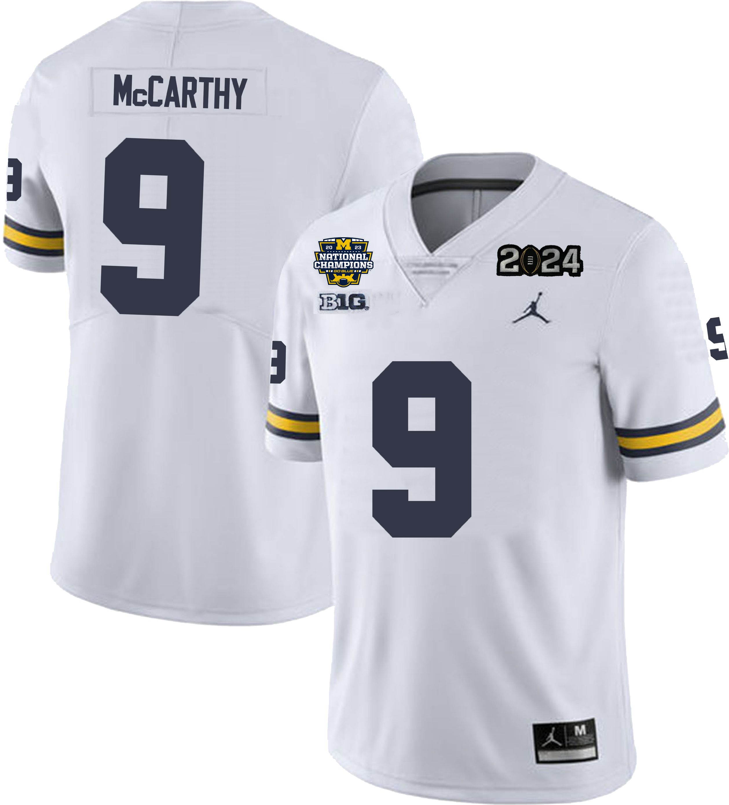 Men's NCAA Michigan Wolverines J.J. McCarthy #9 White National Champions Stitched College Football Jersey HD252D1QU
